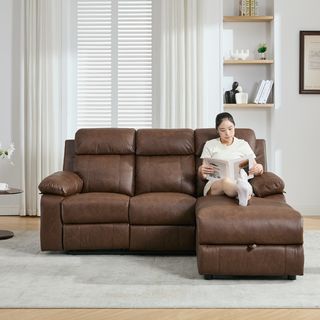 PULITO โซฟาหนัง 3 ที่นั่ง รุ่น KONRAD ขนาด 197x168.5x100 ซม. สีน้ำตาล (1/2)