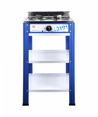 CROWN เตาแก๊สพร้อมขา 1 หัวเตาหน้าสเตนเลส หัวอินฟาเรด FAMOSO สีน้ำเงิน