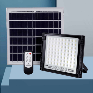 JD โคมไฟสปอร์ตไลท์โซลาร์เซลล์ 100W พร้อมรีโมท รุ่นJDTGD-88100W แสงวอร์มไวท์