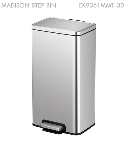 EKO ถังขยะสเตนเลสเหยียบเหลี่ยม 30 ลิตร รุ่น MADISON EK9361MMT-30 ขนาด 33.30x30.20x65.50 ซม. สีเงิน