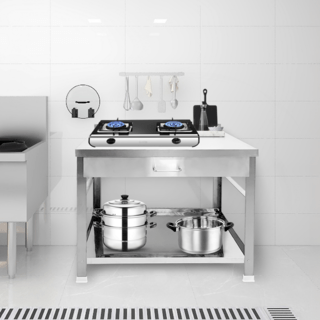 CLOSE โต๊ะวางเตาคู่สเตนเลส 84.5X56X73 ซม. MAGMA สีเงิน