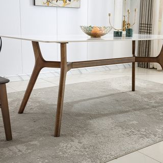 (1/6)DELICATO ชุดโต๊ะอาหารท็อปหินอ่อน 8 ที่นั่ง รุ่น Hinoki ขนาดโต๊ะ 90x180x75 ซม. ขนาดเก้าอี้ 46x55x76 ซม. สีขาว