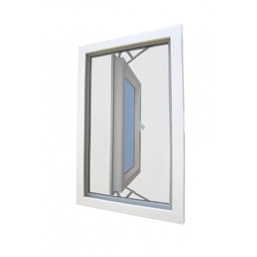 WELLINGTAN หน้าต่างไวนิล บานเปิด (กระจกสีฟ้าสะท้อนแสง) RBW007 60x110ซม. สีขาว พร้อมมุ้ง