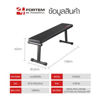  FORTEM เบาะนั่งซิทอัพ รุ่น RONDA ขนาด 30.5×108×42 ซม. สีดำ