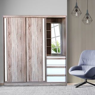 DELICATO ตู้เสื้อผ้าสองบานเลื่อน โต้ะเครื่องแป้งในตัว  รุ่น อปาเช่  ขนาด180x60x200 ซม. สีทูโทนน้ำตาล/ขาว