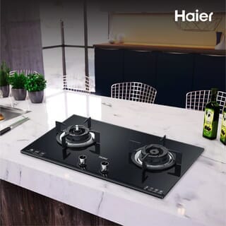HAIER เตาแก๊สแบบฝังหน้ากระจก 2 หัวเตา HGH-QHA932 สีดำ