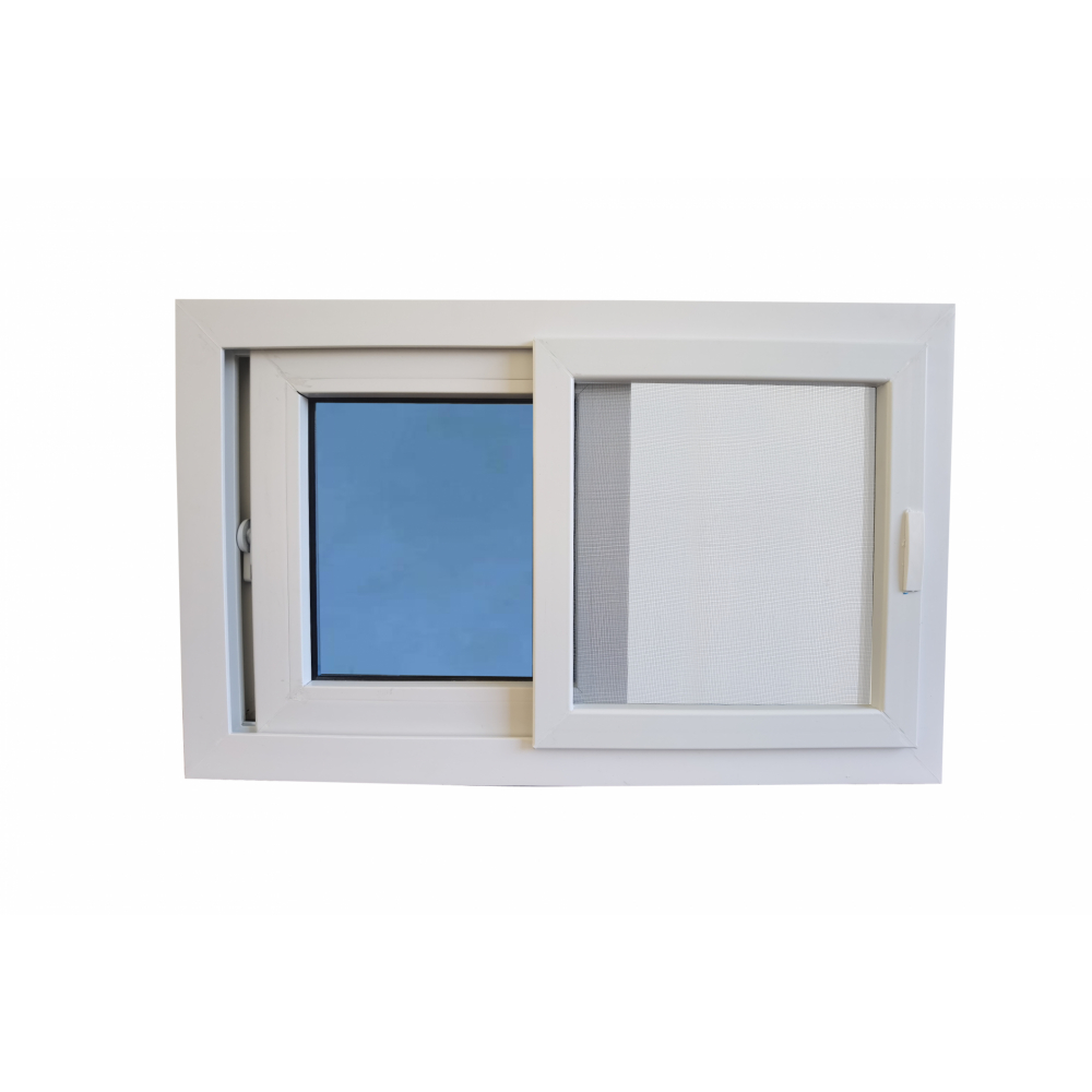 WELLINGTAN หน้าต่างไวนิล บานเลื่อน SS (กระจกสีฟ้าสะท้อนแสง) RBW005 80x50ซม. สีขาว พร้อมมุ้ง
