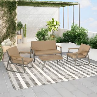 SUMMER SET ชุดโต๊ะสนาม 4 ที่นั่ง รุ่น SALLY ขนาด โต๊ะ: 100x60x46 ซม. เก้าอี้ 1ที่นั่ง :76x90x87 ซม. เก้าอี้ 2 ที่นั่ง : 153x90x87 ซม. สีน้ำตาล (1/2)