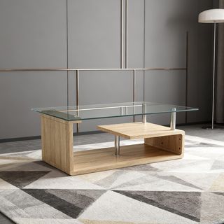 (1/2)DELICATO โต๊ะกลางหน้ากระจก รุ่น Glacia  ขนาด65x110x42 ซม.  สีไม้ธรรมชาติ