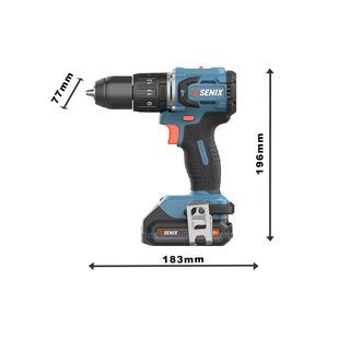 SENIX สว่านกระแทกไร้สายBrushless 13มม. 20V(Max) รุ่นPDHX2-M2-EU สีน้ำเงินดำ (พร้อมแบตเตอรี่ 2.0Ah 2ก้อน และแท่นชาร์ต1อัน)