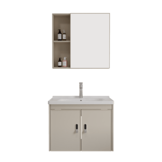 Verno ชุดเคาน์เตอร์อ่างล้างหน้าอลูมิเนียม พร้อมตู้กระจก 60x47x43 cm. รุ่น เดมี่ 2605-60 สีเบจ (½)