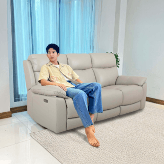 Relax studio โซฟาหนังแท้ปรับระดับไฟฟ้า 3 ที่นั่ง ขนาด 204x95-167x102 ซม. รุ่น Marina  สีน้ำตาลอมเทา