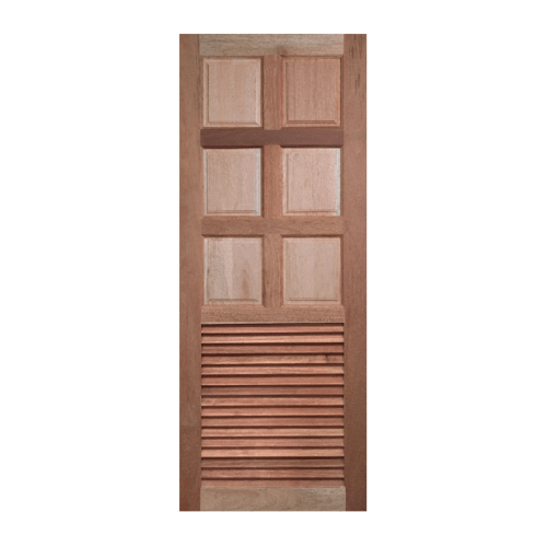 BEST สพ-ประตูไม้สยาแดง 6ฟักบนเกล็ดล่าง GS-77 70x200ซม.