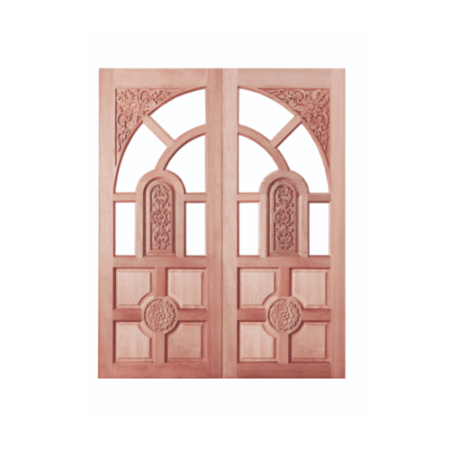 ประตูไม้สยาแดง ลูกฟักแกะลาย(โปร่ง) GC-01 80x205cm. BEST