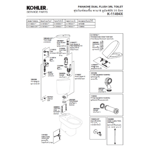 Kohler เฉพาะฝาหม้อน้ำ รุ่น พานาช ซิงเกิลฟลัชและดูอัลฟลัช 1082443-SP-0