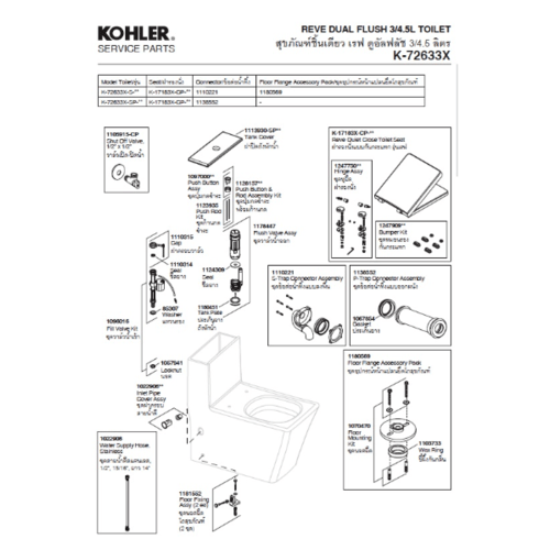 KOHLER ซีลยางสำหรับชุดวาล์วน้ำเข้า รุ่น 1096016 และ 1095296 ดำ
