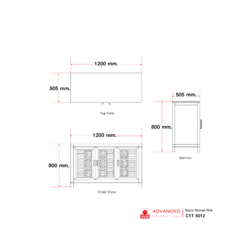 ADVANCED ตู้พร้อมท็อปสเตนเลสหน้าเรียบ 120x50x80 ซม. C1T-5012 สีขาว
