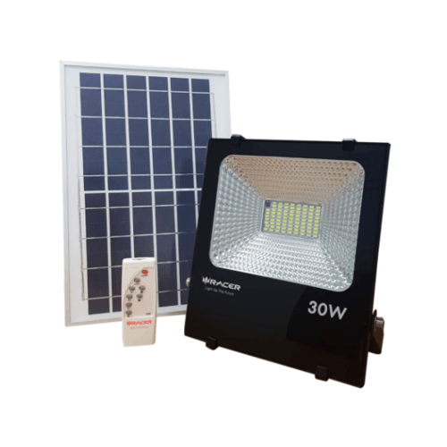RACER ฟลัชไลท์แอลอีดีแสงอาทิตย์ 30 วัตต์ แสงขาว SOLAR LED FLOODLIGHT 30W 6500K IP65 สีดำ