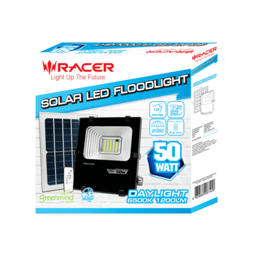 RACER ฟลัดไลท์แอลอีดีแสงอาทิตย์ 50 Wแสงขาว Racer SOLAR LED FLOODLIGHT 50W 6500K IP65 สีดำ