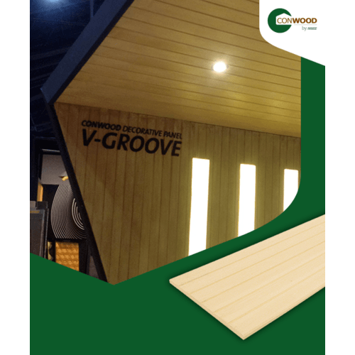 คอนวูด ไม้ตกแต่งผนัง รุ่นเซาะร่องวี ลายเสี้ยน 1.1x30.5x305ซม. สีงาช้าง