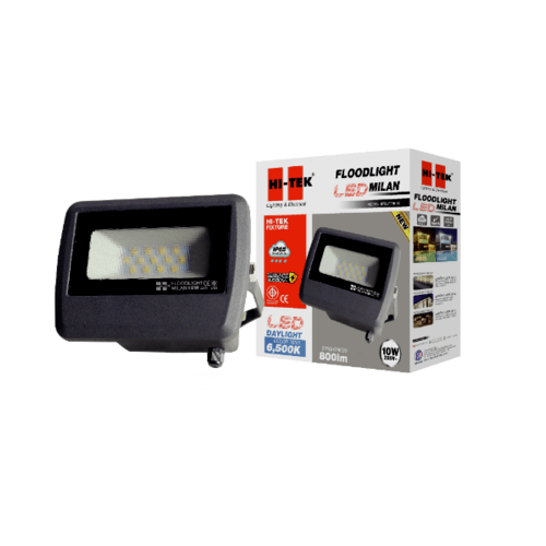 HI-TEK ฝลัดไลท์ LED มิลาน IP65 10W 220V สีเทาดำ แสงขาว HFOLFE10DG