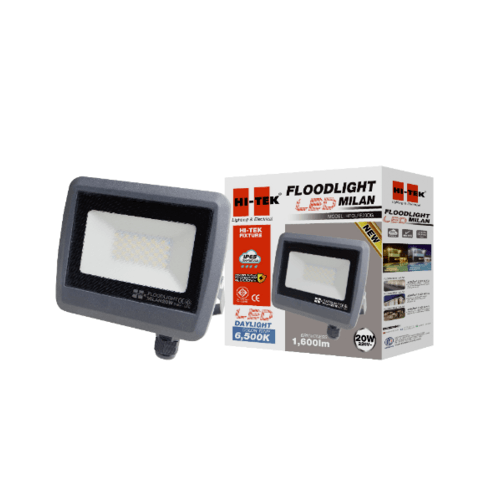 HI-TEK ฝลัดไลท์ LED มิลาน IP65 20W 220V สีเทาดำ แสงขาว HFOLFE20DG