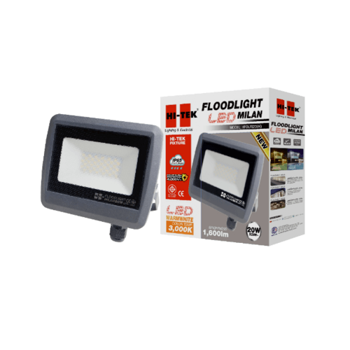 HI-TEK ฟลัดไลท์ LED มิลาน IP65 20W 220V WW HFOLFE20WG สีเทาดำ แสงเหลือง