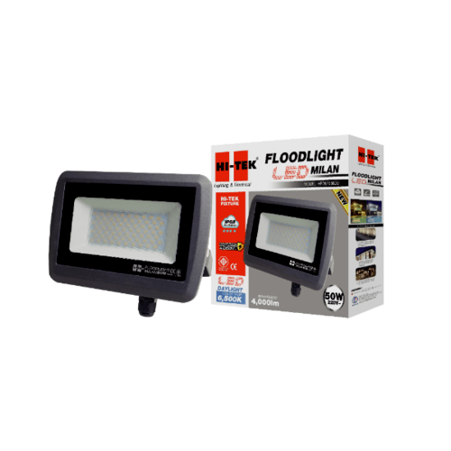 HI-TEK ฟลัดไลท์ LED มิลาน IP65 50W 220V DL HFOLFE50DG สีเทาดำ แสงขาว