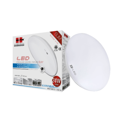 HI-TEK ชุดโคม LED เพดานกลม แบบบางลายเรียบ 24W (DL) แสงขาว