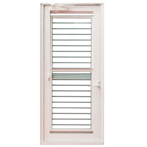 TRUSTAND (J-TRUST) ประตูอะลูมิเนียมมีช่องระบายอากาศ บานเปิด (เปิดซ้าย) Kitchen door 90x205ซม. สีขาว พร้อมมุ้ง