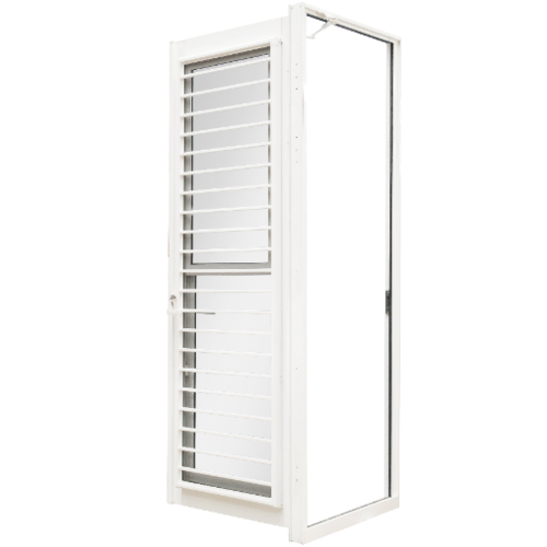 TRUSTAND (J-TRUST) ประตูอะลูมิเนียมมีช่องระบายอากาศ บานเปิด (เปิดซ้าย) Kitchen door 90x205ซม. สีขาว พร้อมมุ้ง