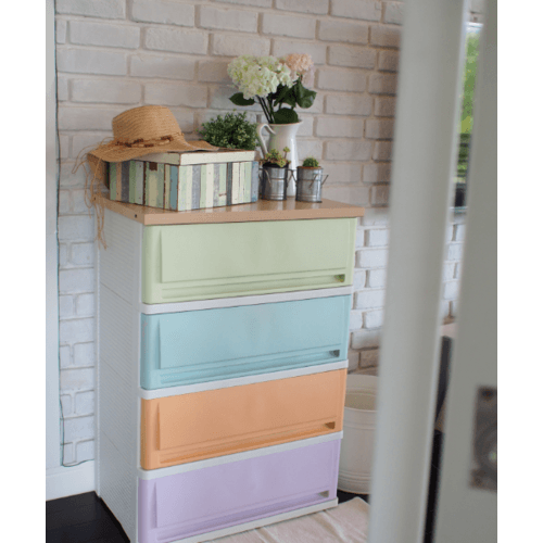 UP ตู้ลิ้นชักพลาสติกมีท็อป 4 ชั้น รุ่น SUMO-WT ขนาด 42x63x90 ซม. สีวินเทจ
