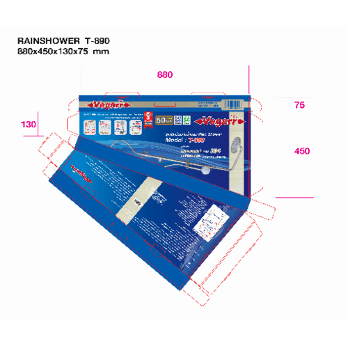 Vegarr ชุดฝักบัว Rain Shower หัวเรนสแตนเลสเกรด 304 