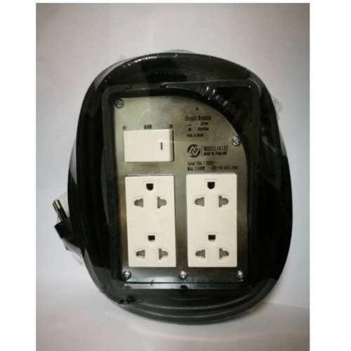 NL บล็อกกันกระแทก 4x5 พร้อมปลั๊กกราวคู่+สวิทซ์ รุ่น 4133-10NL 10เมตร สีดำ