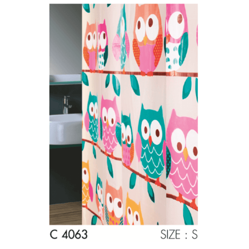 WSP ผ้าม่านห้องน้ำ PEVA ลายนกฮูก รุ่น SCP-1/C4063 ขนาด 180x180 ซม. สีชมพู