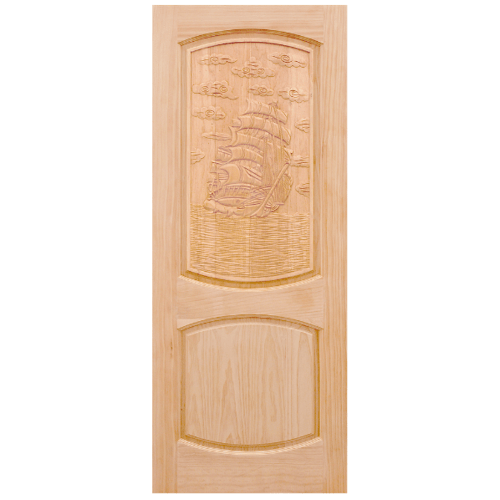 WINDOOR ประตูไม้สนNz บานทึบลูกฟักแกะลาย 90x200cm. LA 06 สีเหลือง