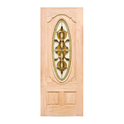WINDOOR ประตูไม้สนNz ลูกฟักพร้อมกระจก ขนาด 80x200cm. WD-130 สีเหลือง