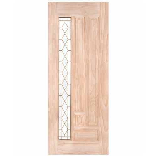 WINDOOR ประตูไม้สนNz ลูกฟักพร้อมกระจก 90x200cm. พีระมิด สีเหลือง