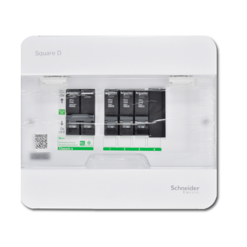 SCHNEIDER ชุดสำเร็จตู้คอนซูมเมอร์ยูนิต 4 ช่อง คลาสสิคพลัส ใช้เมนเบรกเกอร์ 32 แอมป์ Square D Classic+ สีขาว