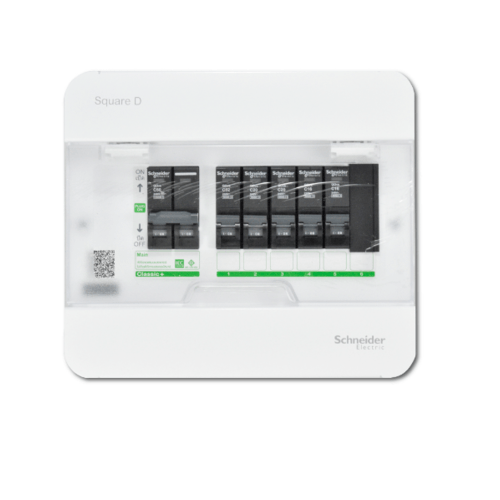 SCHNEIDER ชุดสำเร็จตู้คอนซูมเมอร์ยูนิต 6 ช่อง คลาสสิคพลัส ใช้เมนเบกเกอร์ 50 แอมป์ Square D Classic+ สีขาว