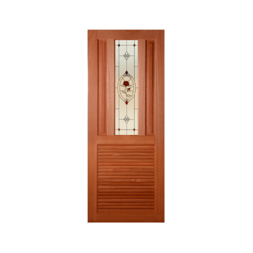 MAZTERDOOR ประตูไม้สยาแดง เกล็ดล่างพร้อมกระจก SS01/3 70x200ซม.
