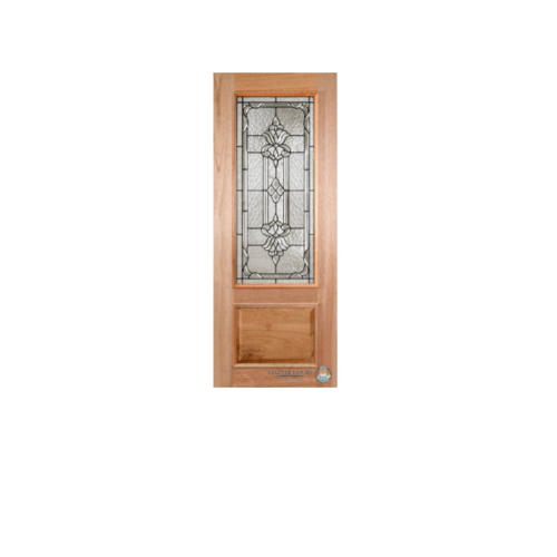 ประตูไม้สยาแดง ลูกฟักพร้อมกระจกนิรภัย LOTUS-10 100x242cm. MAZTERDOORS
