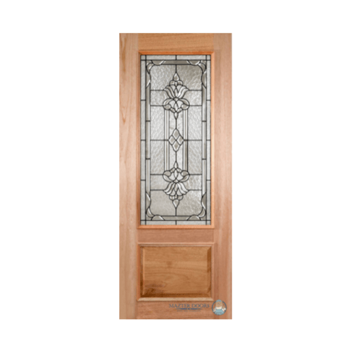 ประตูไม้สยาแดง ลูกฟักพร้อมกระจกนิรภัย LOTUS-11 100x242cm. MAZTERDOORS