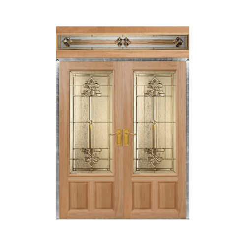 ประตูไม้สยาแดง ลูกฟักพร้อมกระจก SET 2 Lotus-08 165x245cm. MAZTERDOORS