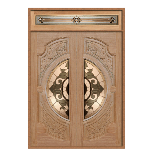 MAZTERDOOR ประตูไม้สยาแดงกระจกหงษ์+มังกร SET 2ขนาด 160X240cm. VANDA-01