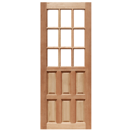 ประตูไม้สยาแดง ลูกฟักพร้อมกระจก MD-03/2 90x240cm. MAZTERDOORS