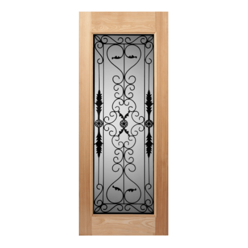 ประตูไม้สยาแดง เหล็กดัดพร้อมกระจก SET 1 STMD-001 100x220cm. MAZTERDOORS