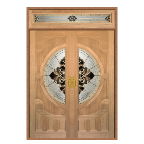 ประตูไม้สยาแดง ลูกฟักพร้อมกระจก SET 2 VANDA-05 160X240cm. ทำสีโอ้ค MAZTERDOORS