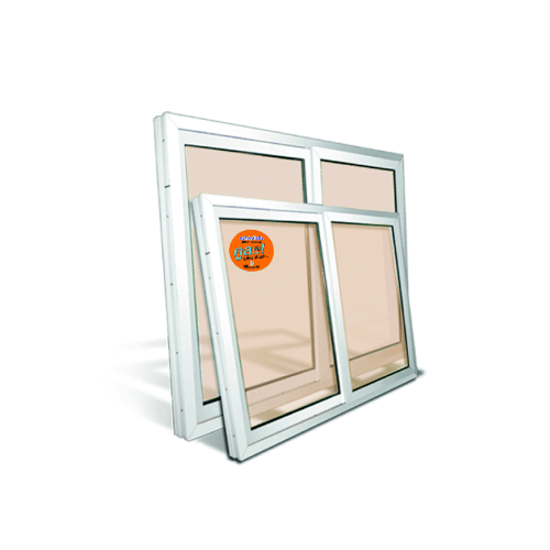 បង្អួចរុញ UPVC SS 100cm.x120cm. ពណ៌ស កញ្ចក់ពណ៌ទឹកតែជាមួយសំណាញ់ WELLINGTAN