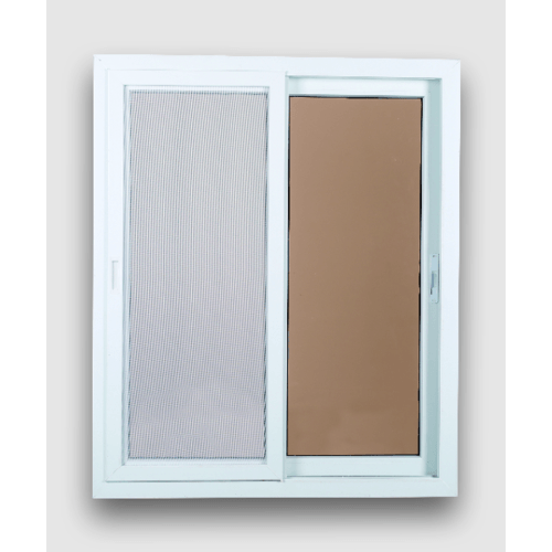 WELLINGTAN หน้าต่างไวนิล บานเลื่อน SS (กระจกสีชา) 100x120ซม. สีขาว พร้อมมุ้ง